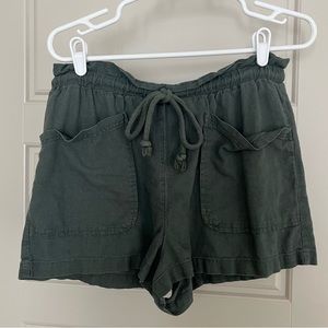 Olive green tie waist shorts